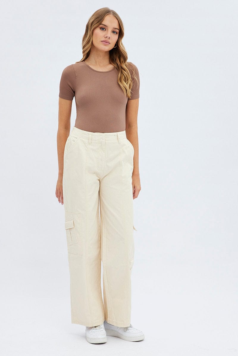 Camel Cargo Pants Low Rise