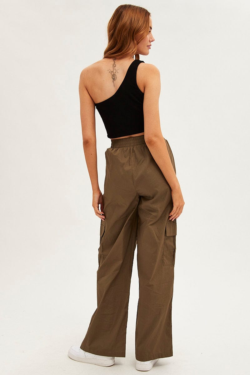 Green Wide Leg Cargo Pants High Rise