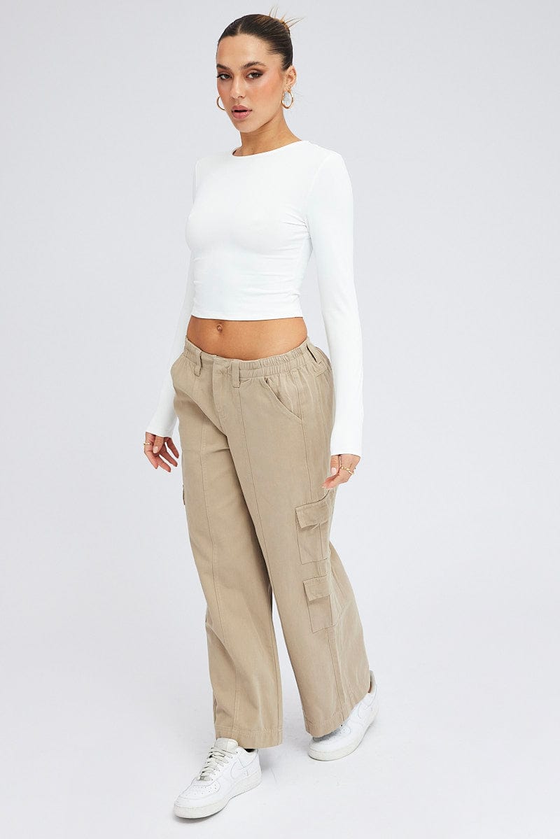 Beige Cargo Pants Mid Rise
