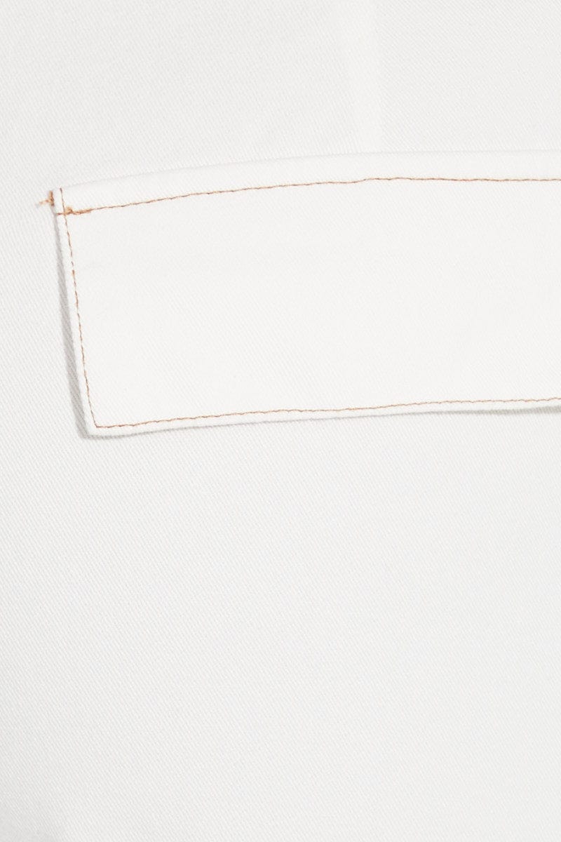 White Cargo Pant Wide Leg Cotton Drill