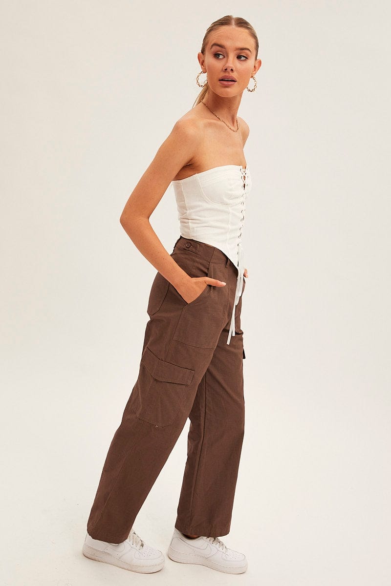 Brown Cargo Pants Mid Rise