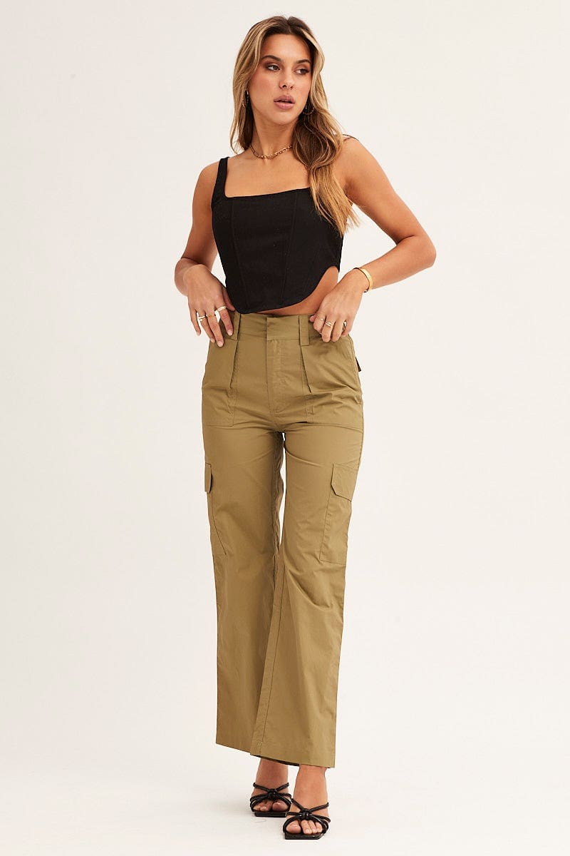 Green Cargo Pants Mid Rise
